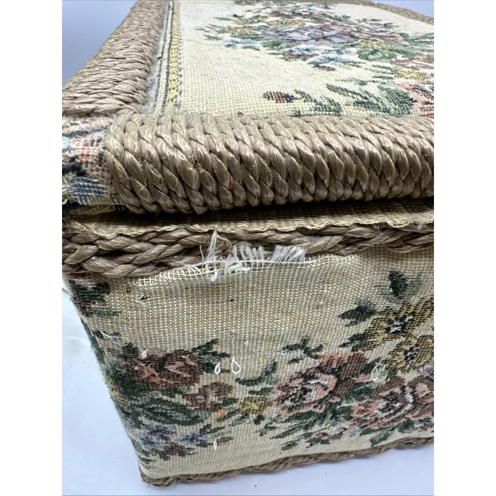 Tapestry Floral Woven  Sewing Basket Box Azar Made In Taiwan  Vintage